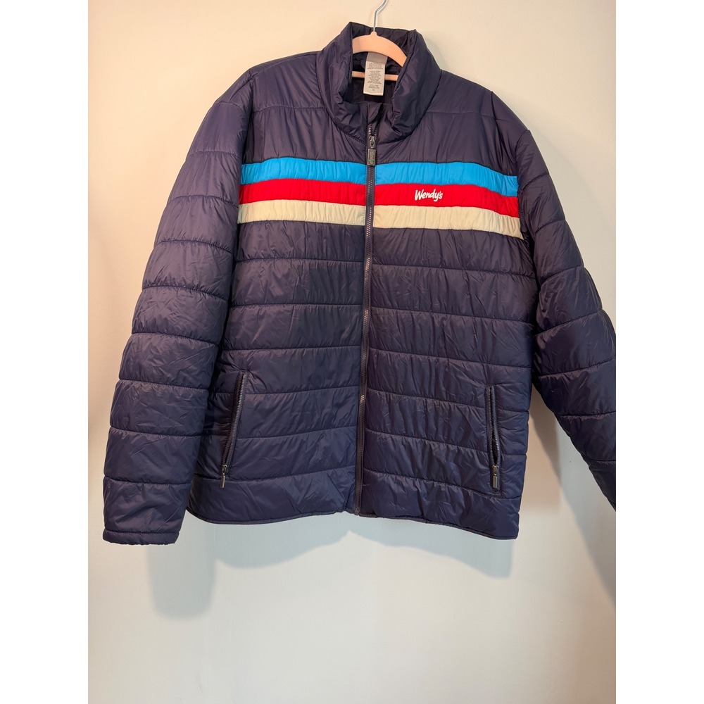 Wendy's Barco Uniforms Navy Blue Puffer Jacket Retro Stripe Mens 2XL Padded Coat
